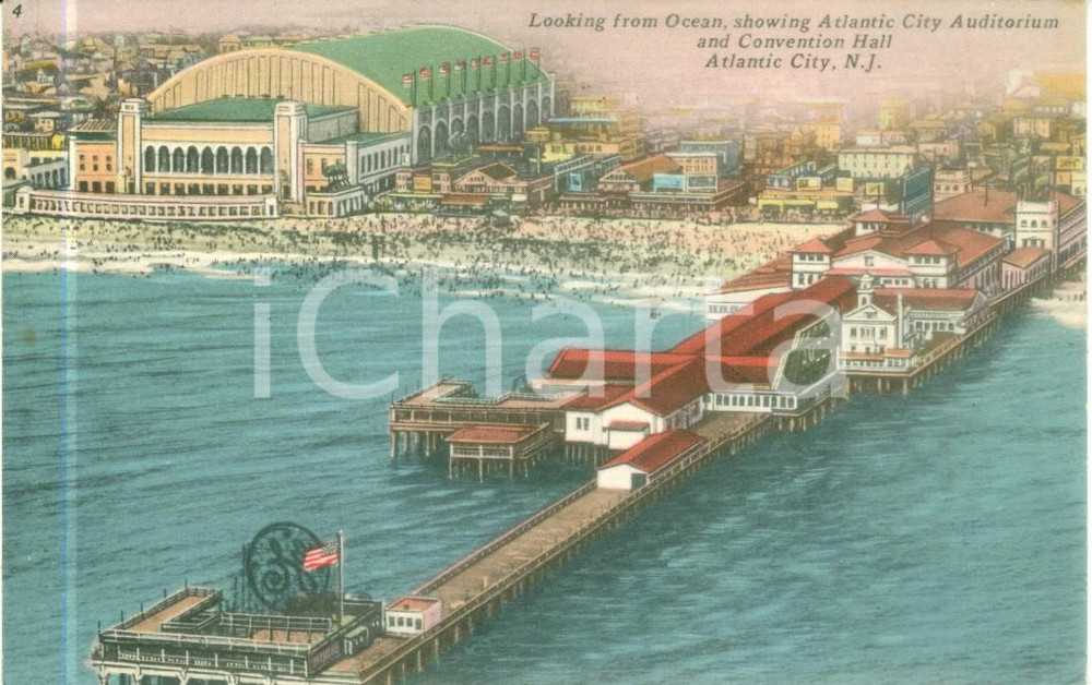 Cartolina originale da collezione 1958 ATLANTIC CITY USA Auditorium and Convention Hall Cartolina FP VG 1