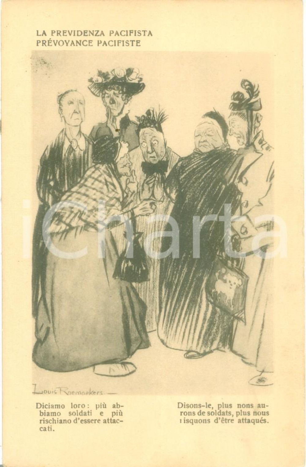 Cartolina originale da collezione 1917 WW1 Comari per previdenza pacifista Illustrazione Louis RAEMEKERS Cartolina 1