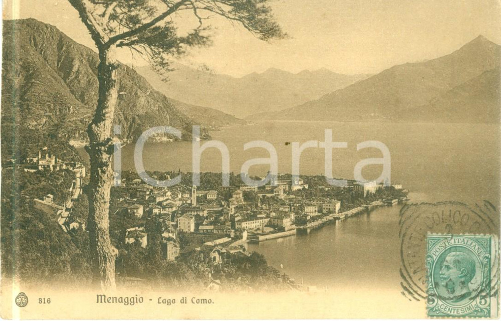 Cartolina originale da collezione 1908 MENAGGIO CO Panorama sul lago di COMO Cartolina FP VG 1