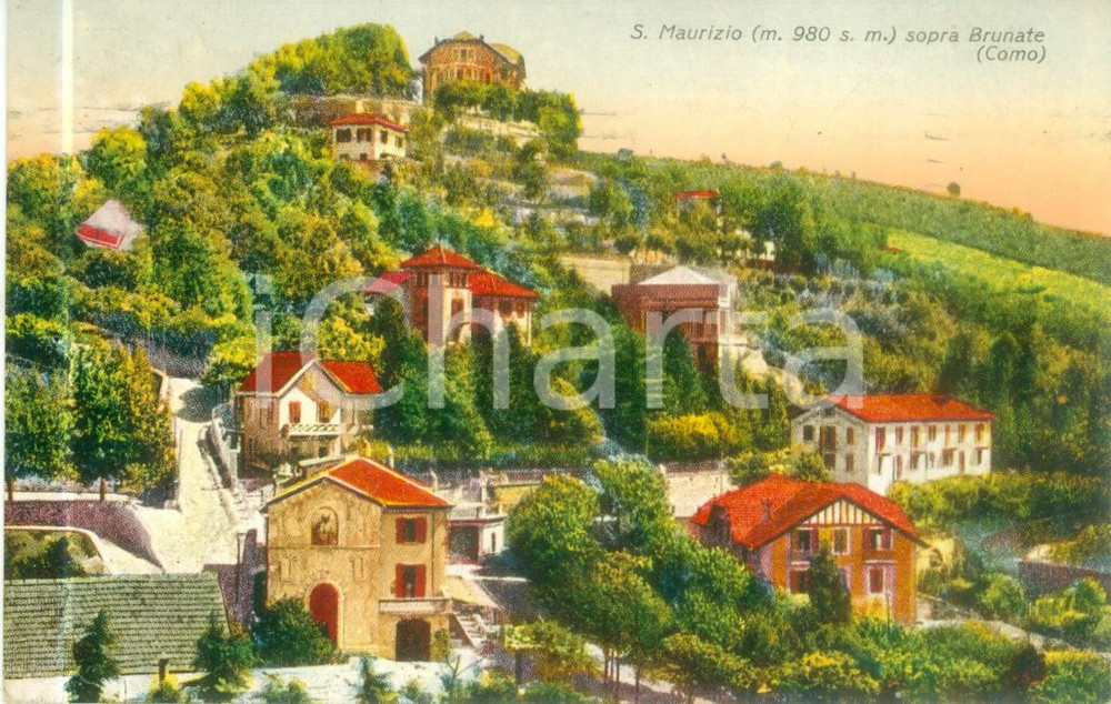 Cartolina originale da collezione 1935 BRUNATE CO Panorama con chiesa di SAN MAURIZIO Cartolina FP VG 1