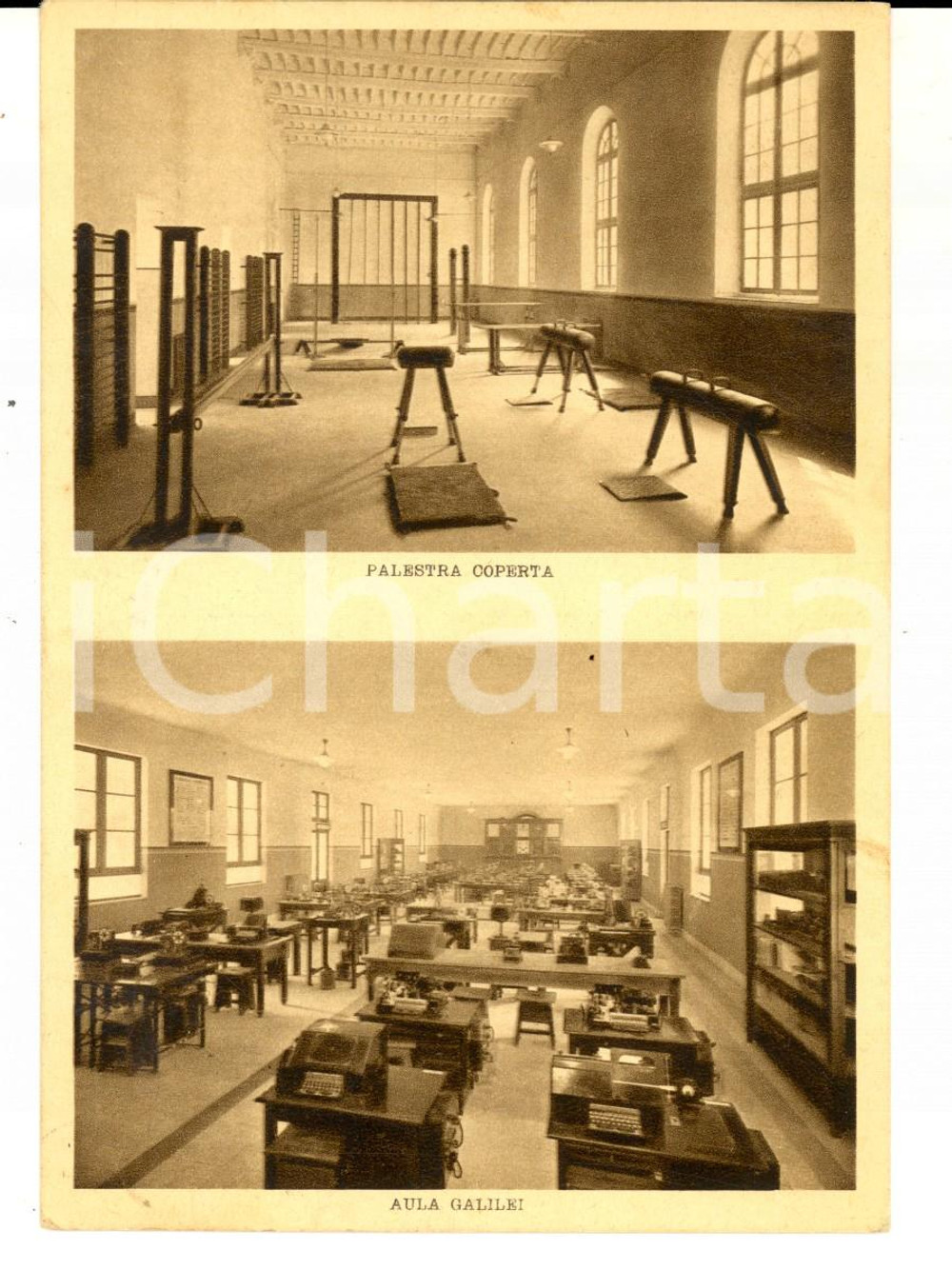 1937 PAVIA Scuola 3° Reggimento Genio - Palestra e Aula GALILEI *Cartolina FG VG