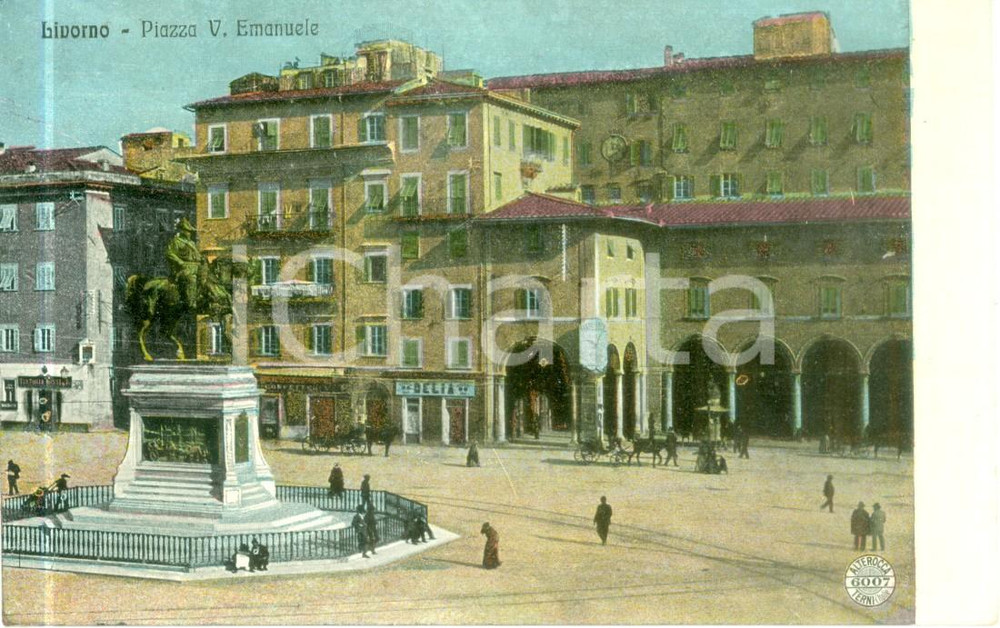 Cartolina originale da collezione 1920 ca LIVORNO Piazza Vittorio Emanuele Cartolina ILLUSTRATA FP NV 1