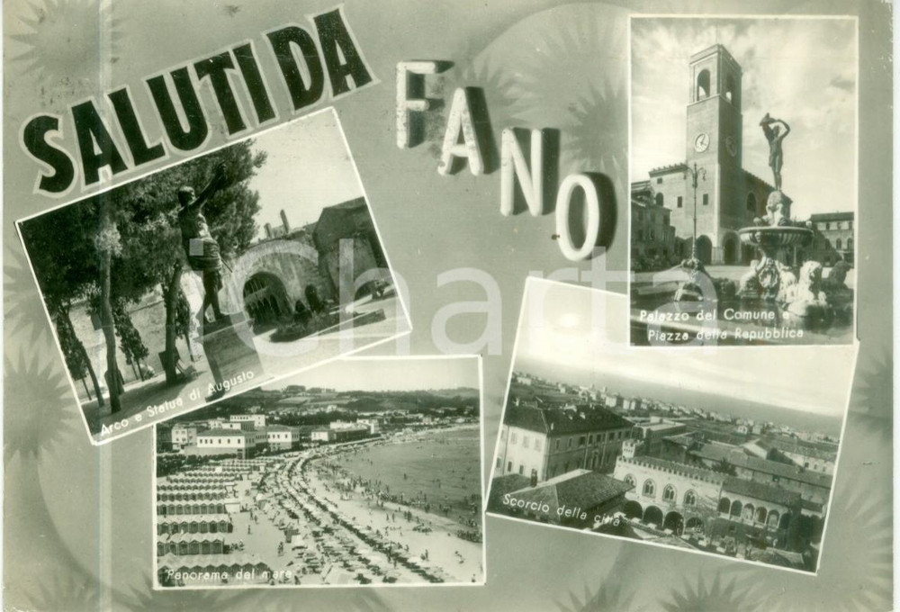 Cartolina originale da collezione 1961 FANO PU Vedutine Arco e statua di AUGUSTO Comune Cartolina FG VG 1