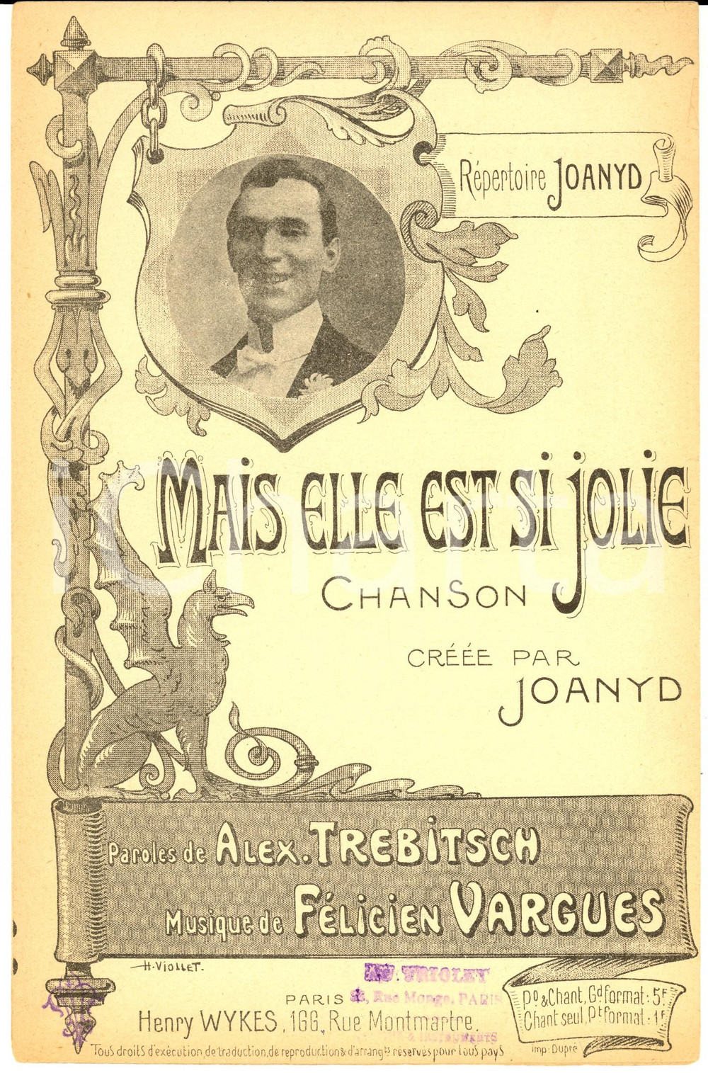 Oggetto da collezione cartaceo 1910 ca TREBITSCH JOANYD Mais elle est si jolie  Chanson Spartito ed. WYKES 1