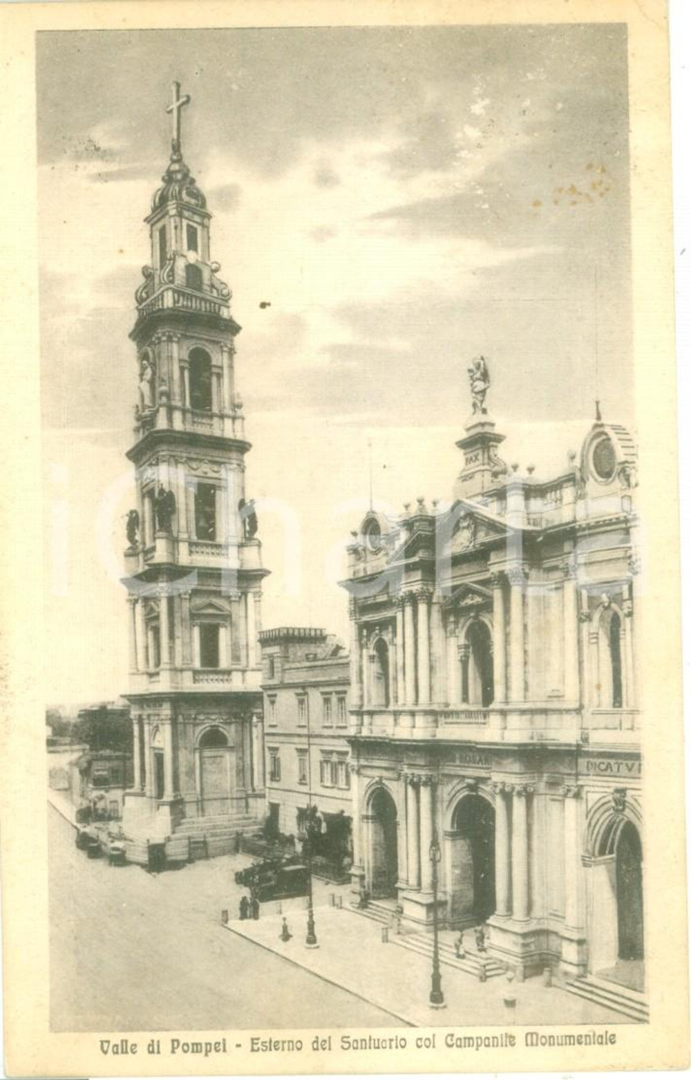 Cartolina originale da collezione 1928 POMPEI NA Esterno del Santuario con campanile monumentale Cartolina FP VG 1