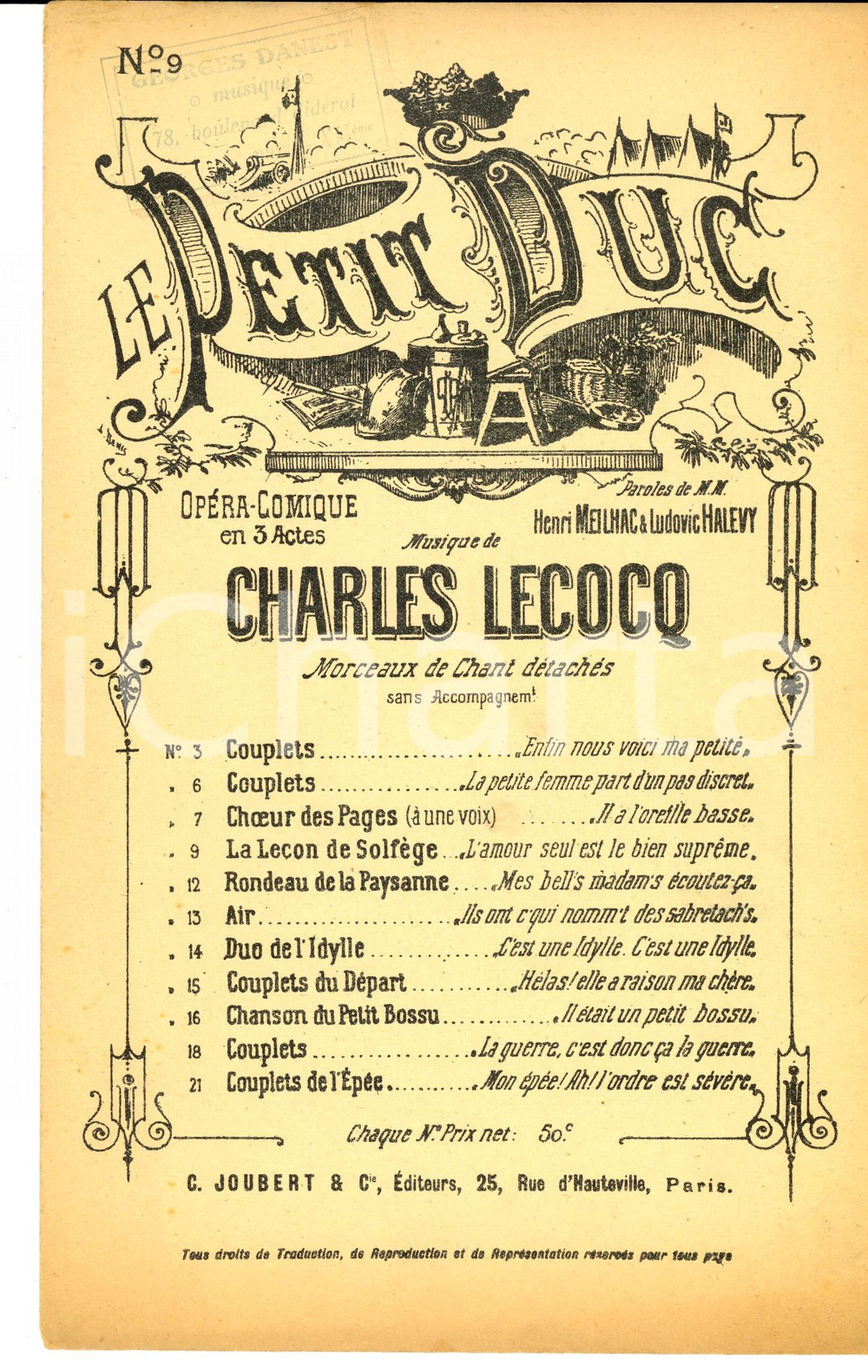 Oggetto da collezione cartaceo 1920 ca LE PETIT DUC  Charles LECOCQ La leÃ§on de solfÃ¨ge ed. JOUBERT 1