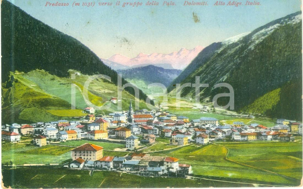 Cartolina originale da collezione 1925 PREDAZZO TN Panorama con Gruppo della PALA Cartolina FP VG 1