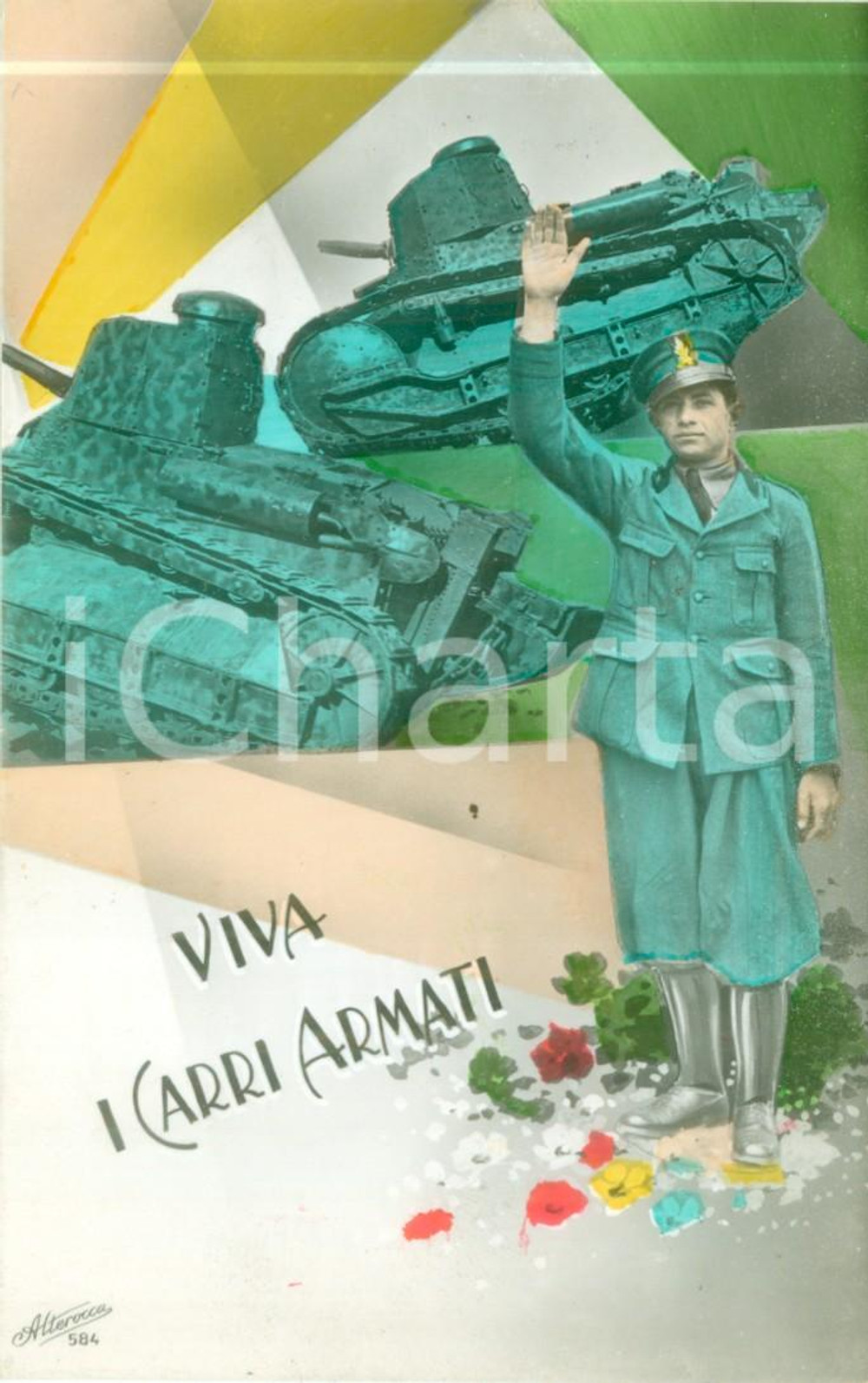 Cartolina originale da collezione 1941 PROPAGANDA DI GUERRA WW2 Viva i carri armati! Cartolina FP NV 1