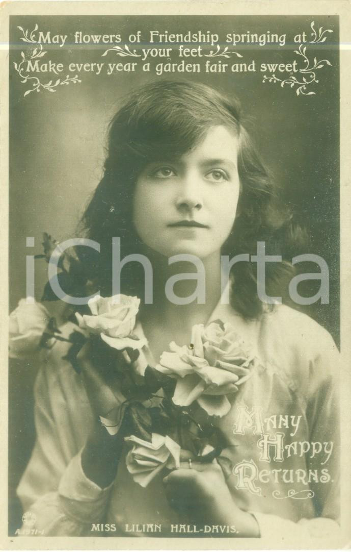Cartolina originale da collezione 1918 CINEMA UK Attrice Lilian HALLDAVIS con bouquet di fiori Cartolina FP VG 1