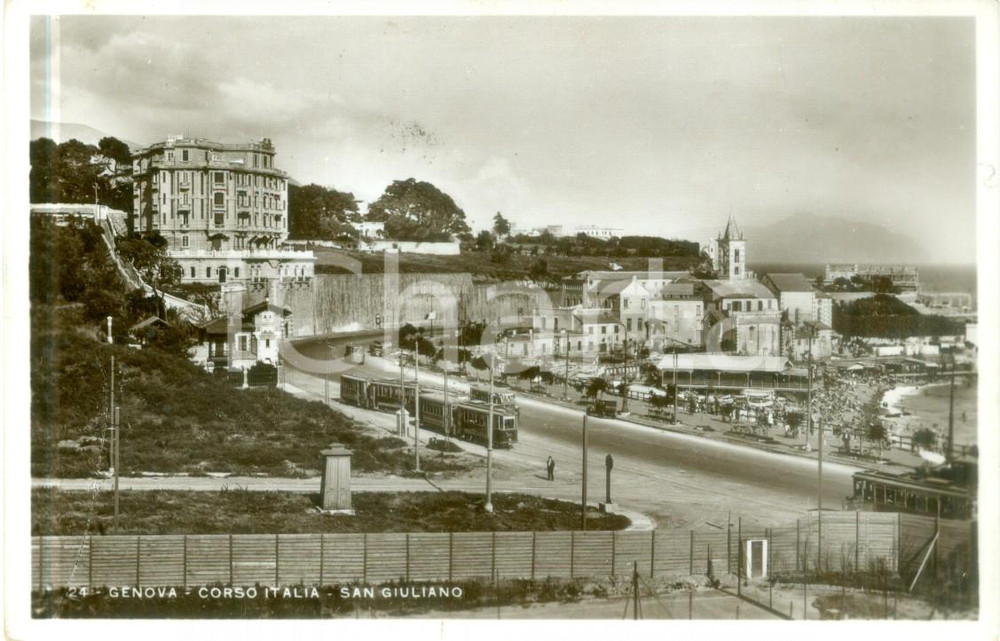 Cartolina originale da collezione 1932 GENOVA Tram in Corso ITALIA San Giuliano Cartolina FP VG 1
