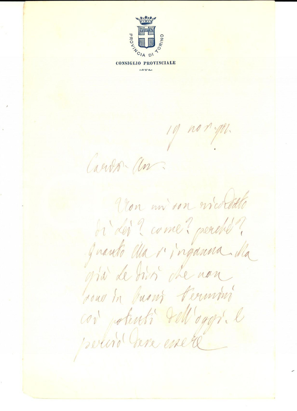 Autografo originale 1902 PROVINCIA DI TORINO Paolo BOSELLI promette aiuto a un amico AUTOGRAFO 1
