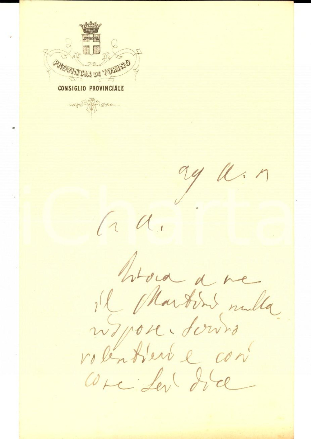 Autografo originale 1903 PROVINCIA DI TORINO Paolo BOSELLI promette lettera pro amico AUTOGRAFO 1