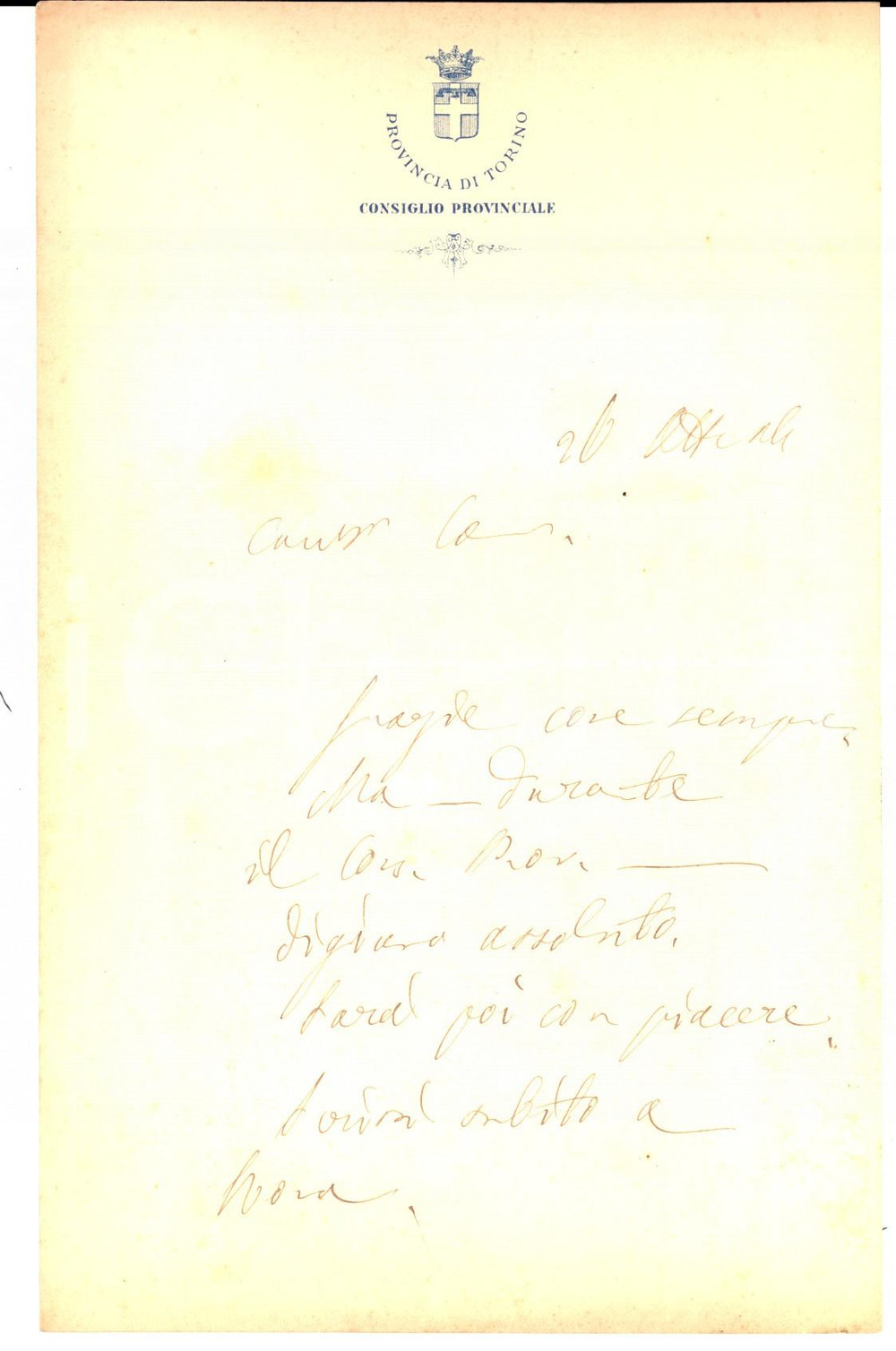 Autografo originale 1903 PROVINCIA DI TORINO Paolo BOSELLI in digiuno assoluto AUTOGRAFO 1