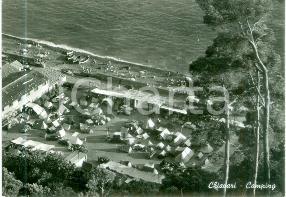 Cartolina originale da collezione 1966 CHIAVARI GE Veduta aerea del campeggio sul mare Cartolina FG VG 1
