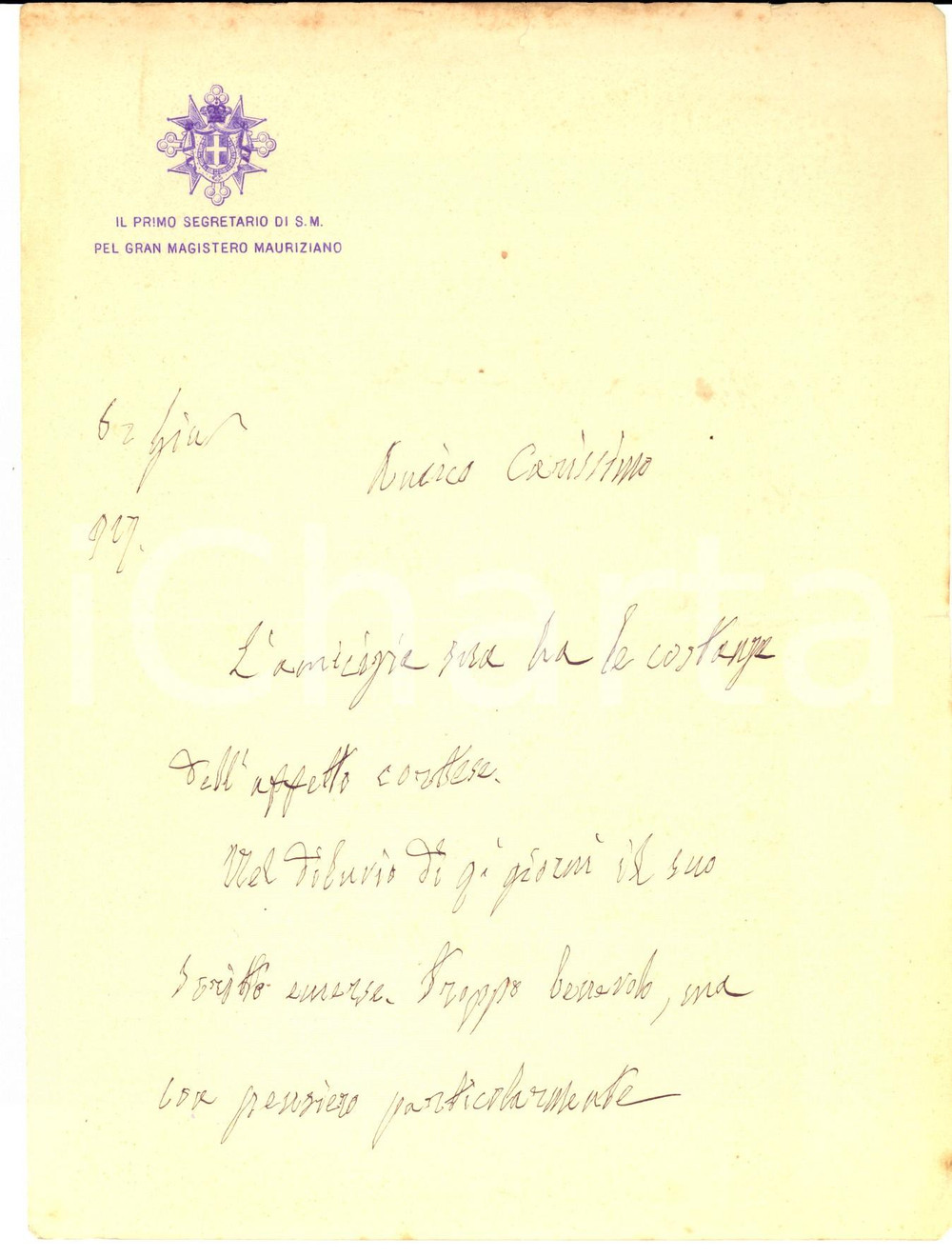 Autografo originale 1917 ORDINE MAURIZIANO Ringraziamenti on. Paolo BOSELLI  a un amico AUTOGRAFO 1