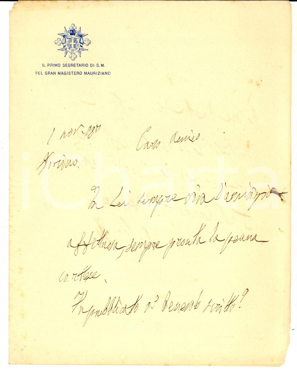 Autografo originale 1917 ORDINE MAURIZIANO Ringraziamenti on. Paolo BOSELLI per l amicizia AUTOGRAFO 1