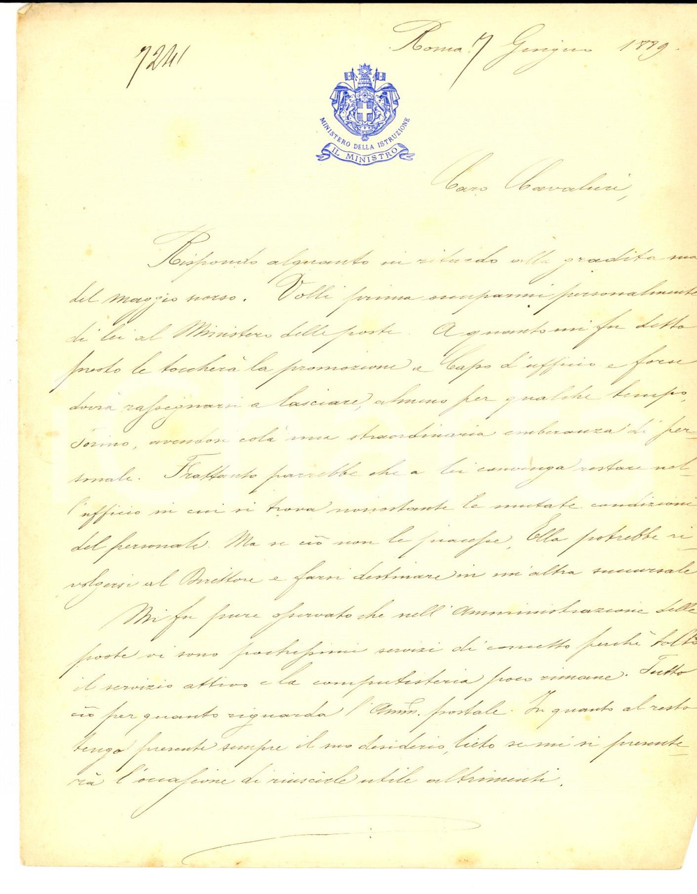 Autografo originale 1889 ROMA Ministro Istruzione Paolo BOSELLI su una promozione AUTOGRAFO 1