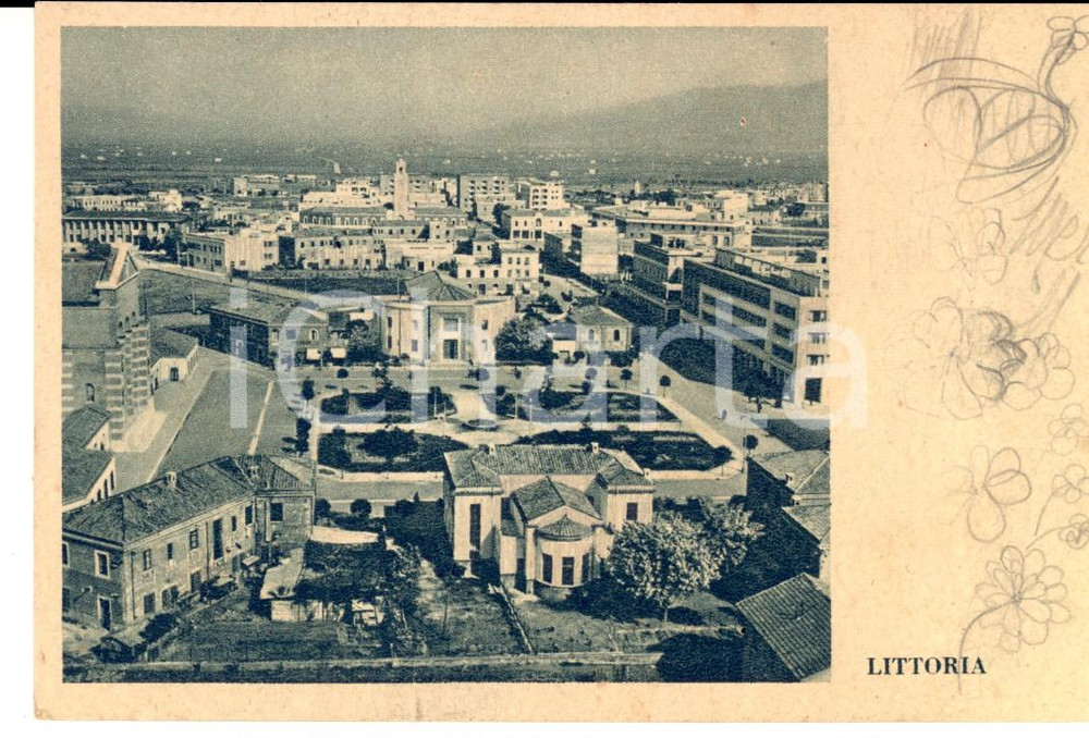 Cartolina originale da collezione 1933 LITTORIA / LATINA Veduta panoramica Cartolina postale FP DANNEGGIATA 1