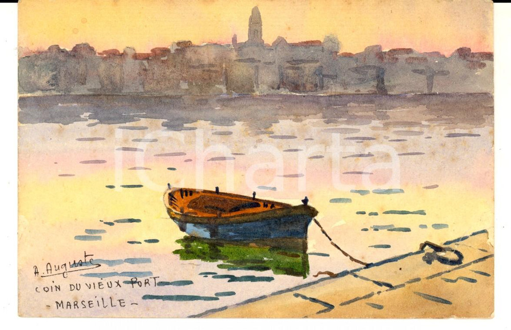 Cartolina originale da collezione 1920 MARSIGLIA Un angolo del Porto Vecchio Cartolina A. AUGUSTE dipinta a mano 1