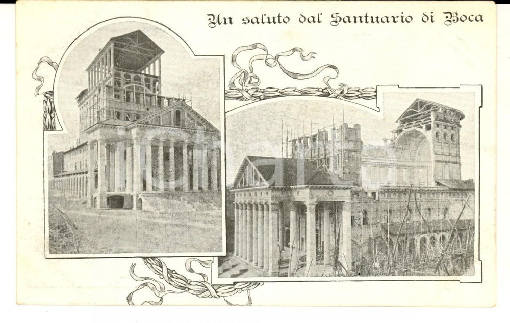 Cartolina originale da collezione 1905 ca BOCA NO Vedutine Santuario SS. CROCIFISSO in costruzione Cartolina 1