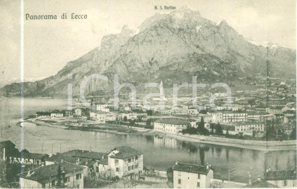 Cartolina originale da collezione 1908 LECCO Panorama del paese con Monte SAN MARTINO Cartolina FP VG 1