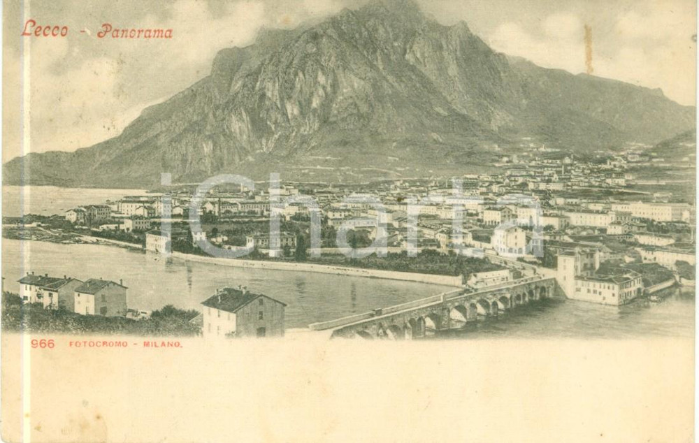 Cartolina originale da collezione 1908 LECCO Panorama del paese con Monte San Martino Cartolina FP VG 1