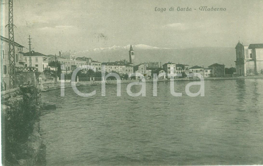 Cartolina originale da collezione 1927 TOSCOLANO MADERNO BS Panorama del paese sul lago Cartolina FP VG 1