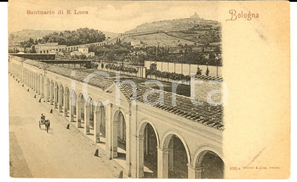 Cartolina originale da collezione 1900 ca BOLOGNA Veduta Santuario SAN LUCA Cartolina ANIMATA calesse FP NV 1