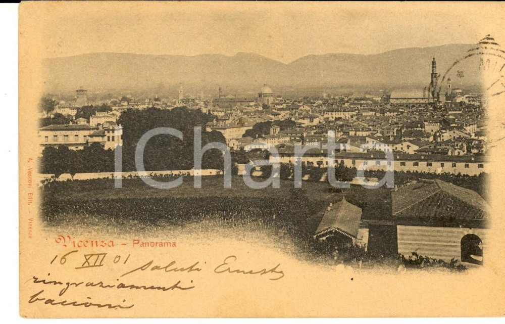 Cartolina originale da collezione 1901 VICENZA Panorama della cittÃ  Cartolina postale FP VG 1