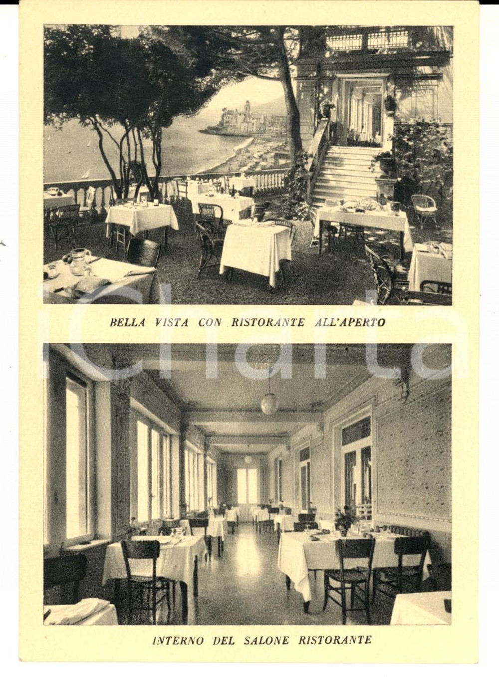 Cartolina originale da collezione 1950 ca CAMOGLI GE Punta Chiappa  Ristorante PESCE D ORO Salone interno 1