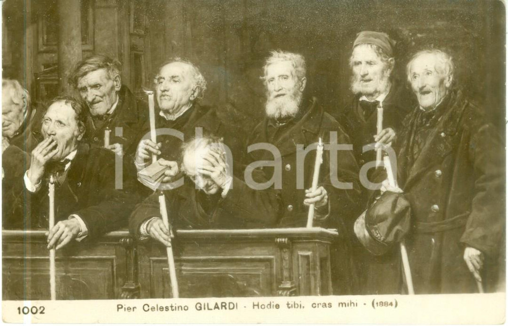 Cartolina originale da collezione 1958 ARTE Pier Celestino GILARDI Hodie tibi cras mihi Cartolina FP VG 1