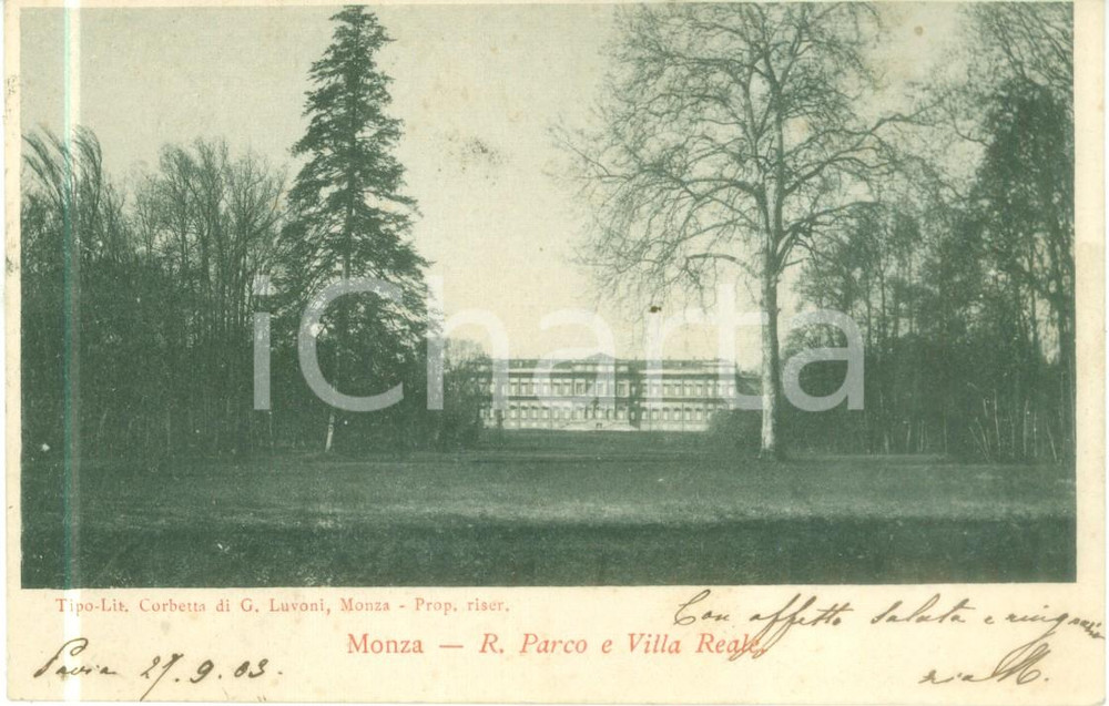 Cartolina originale da collezione 1928 MONZA Veduta del Regio Parco e Villa Reale Cartolina FP VG 1