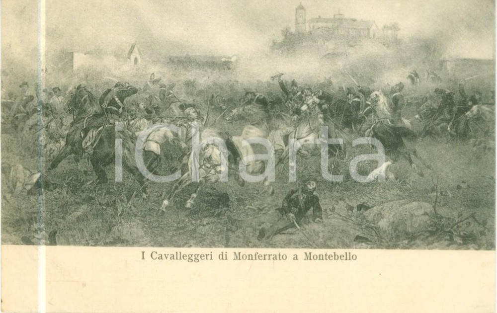 Cartolina originale da collezione 1900 ca ARTE I Cavalleggeri di MONFERRATO a MONTEBELLO Cartolina FP NV 1