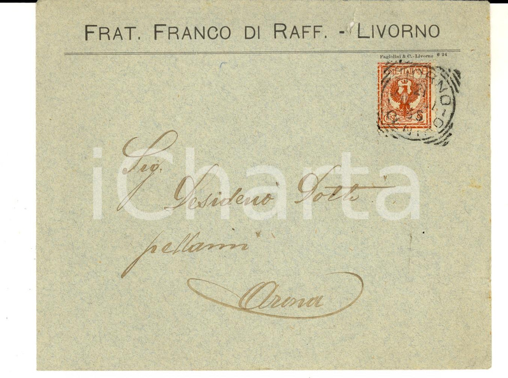 Materiale pubblicitario d’epoca 1901 LIVORNO Ditta Franco FRATELLI di Raffaele Busta intestata 1