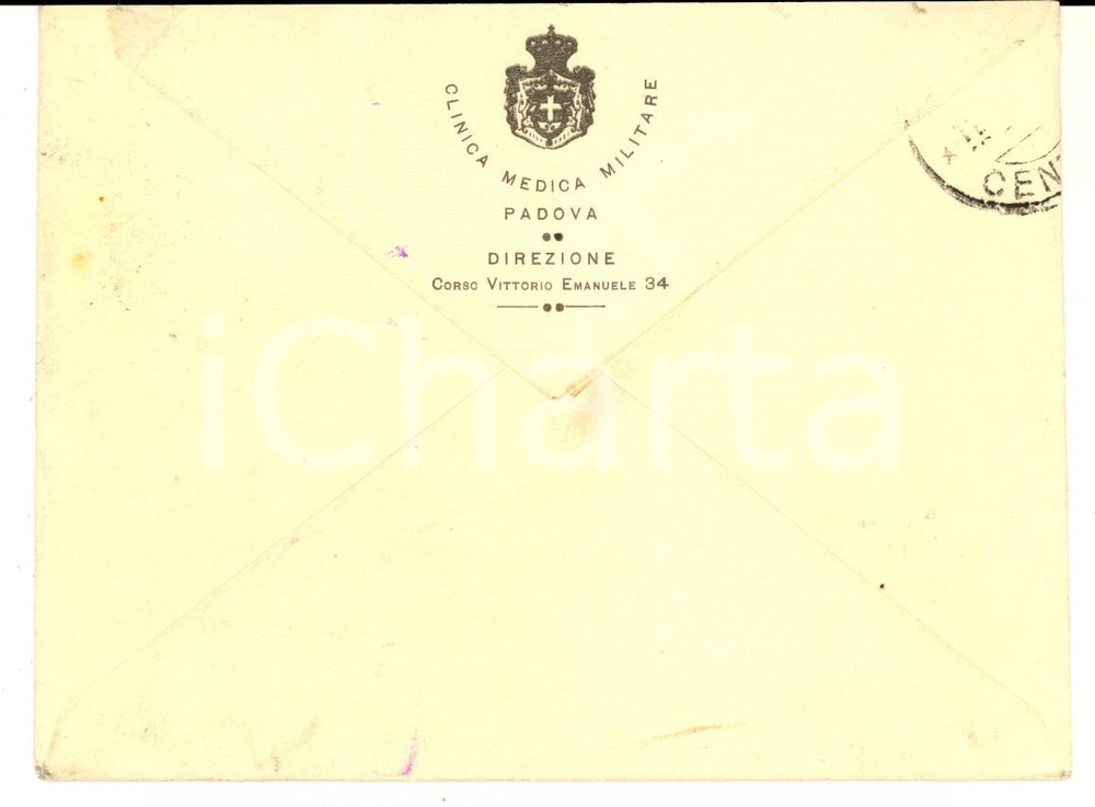 Materiale pubblicitario d’epoca 1917 STORIA POSTALE PADOVA Clinica Medica Militare  Direzione Busta intestata 1