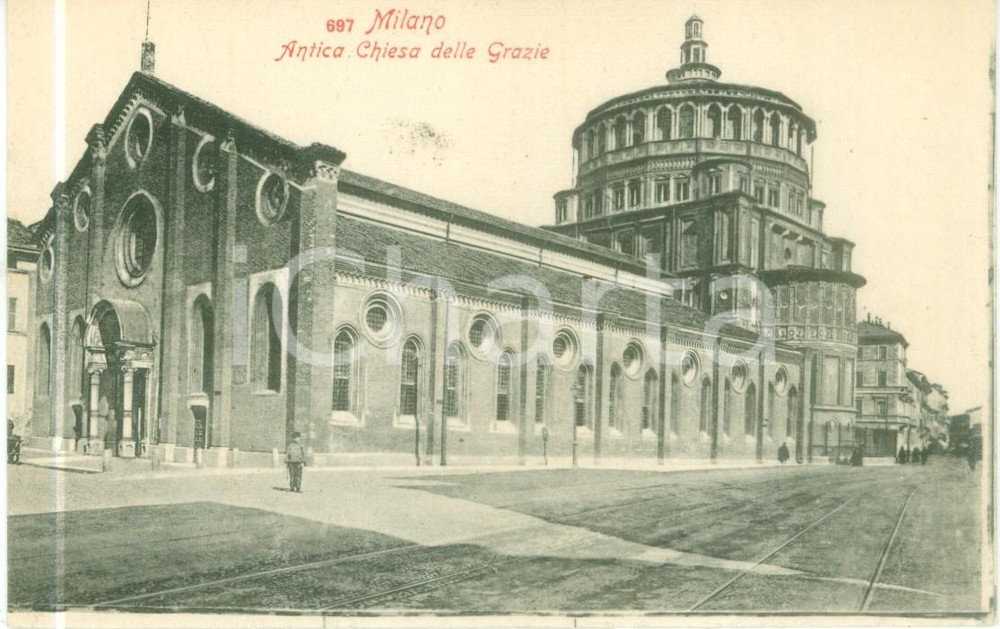 Cartolina originale da collezione 1900 ca MILANO L antica Chiesa delle Grazie Cartolina ANIMATA FP NV 1