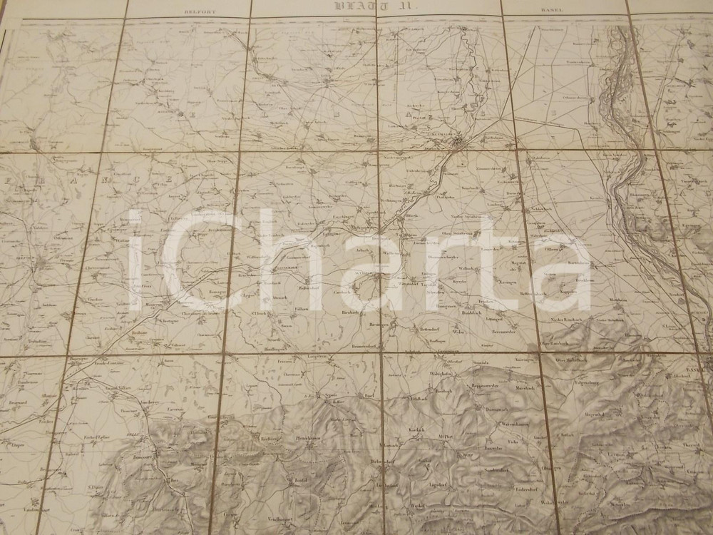 Mappa, planimetria storica 1875 DUFOUR Carte SUISSE BELFORT  BASEL Mappa n° 2 75x55 cm 1