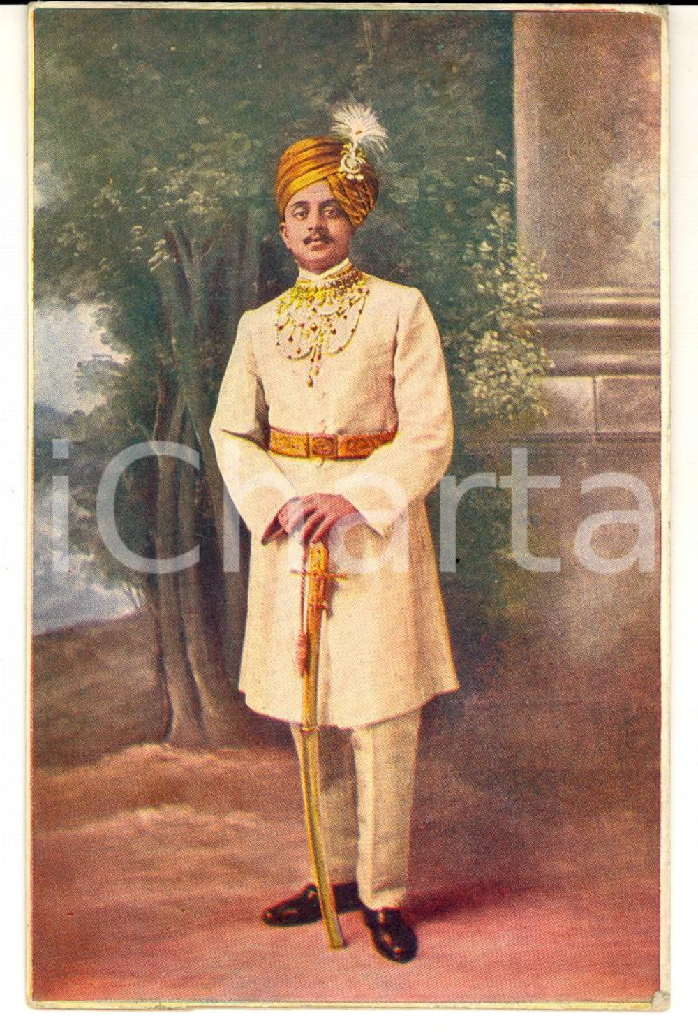 Cartolina originale da collezione 1911 INDIA KANTEERAVA NARASIMHARAJA WADIYAR Portrait Postcard in basrelief 1