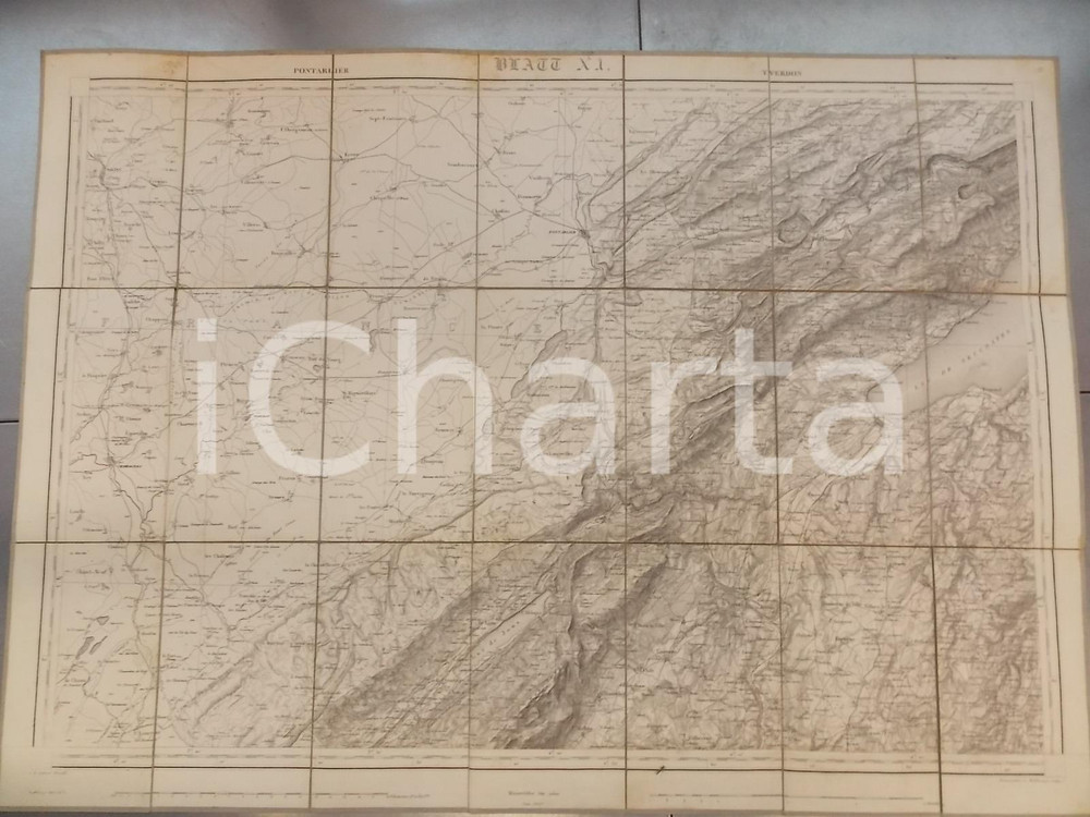 Mappa, planimetria storica 1875 DUFOUR Carte SUISSE FONTARLIER  YVERDON Mappa n° 11 75x55 cm 1