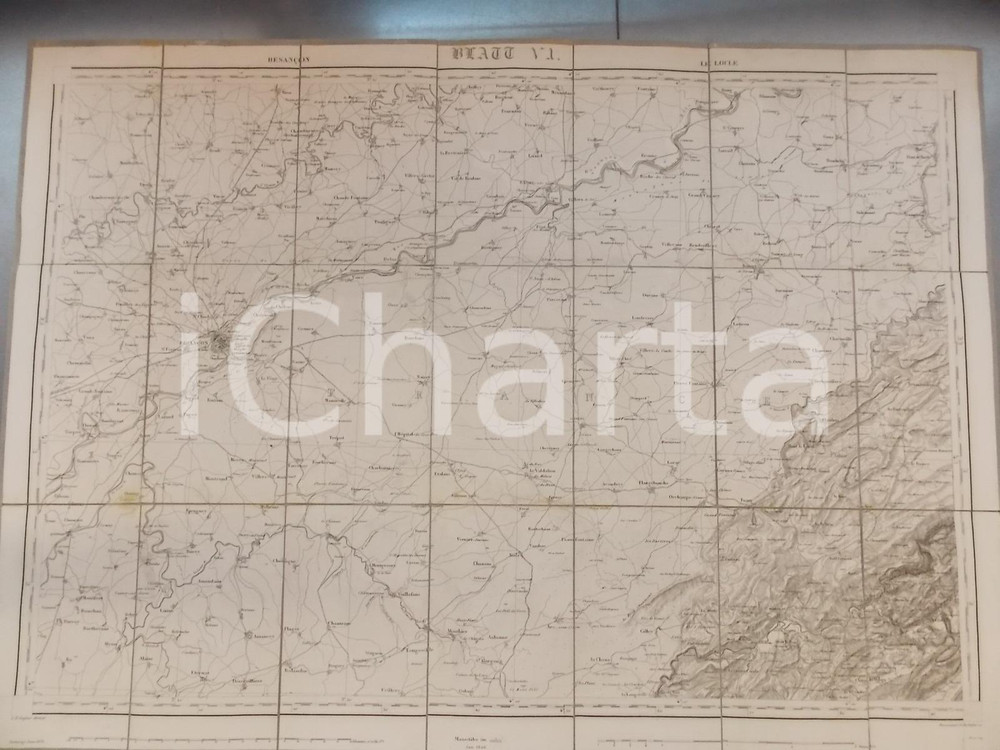 Mappa, planimetria storica 1870 DUFOUR Carte SUISSE BESANCON  LE LOCLE Mappa n°6 75x55 cm 1