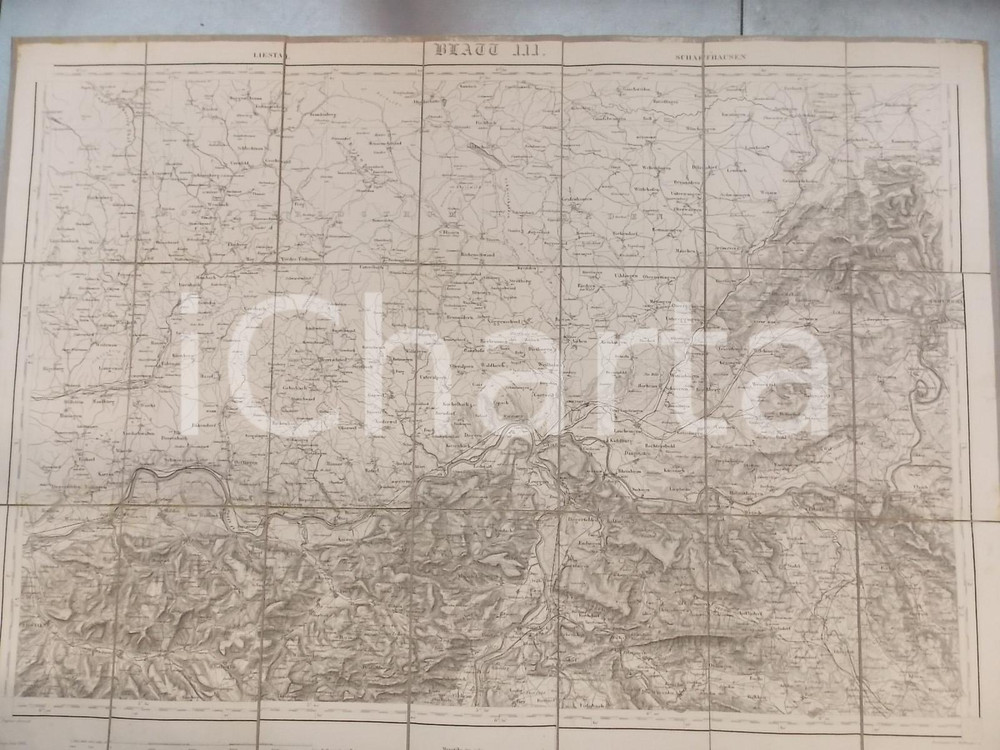 Mappa, planimetria storica 1866 DUFOUR Carte SUISSE LIESTAL  SCHAFFAUSEN Mappa n° 3 75x55 cm 1