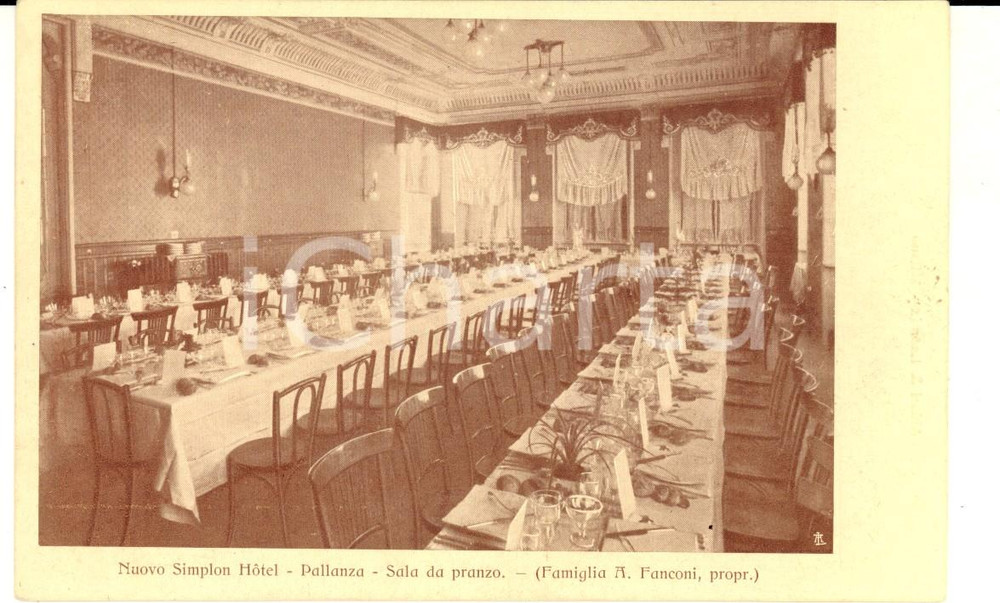 Cartolina originale da collezione 1910 ca VERBANIA PALLANZA Nuovo Hotel SIMPLON  Sala da pranzo Cartolina 1