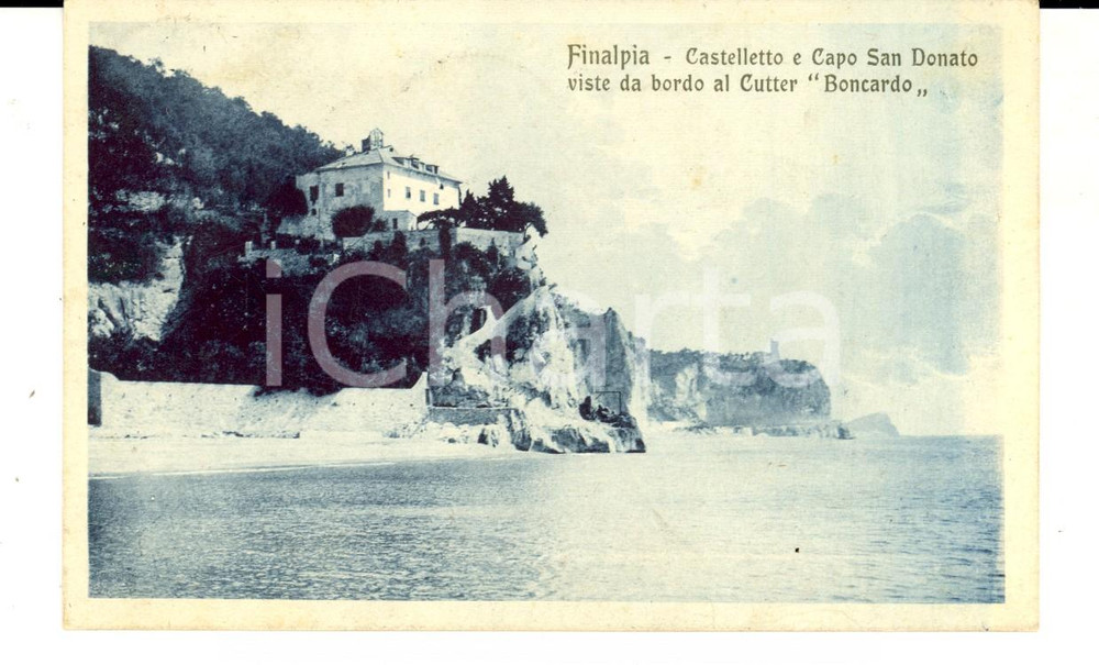 Cartolina originale da collezione 1923 FINALPIA SV Castelletto e Capo SAN DONATO dal cutter BONCARDO Cartolina 1