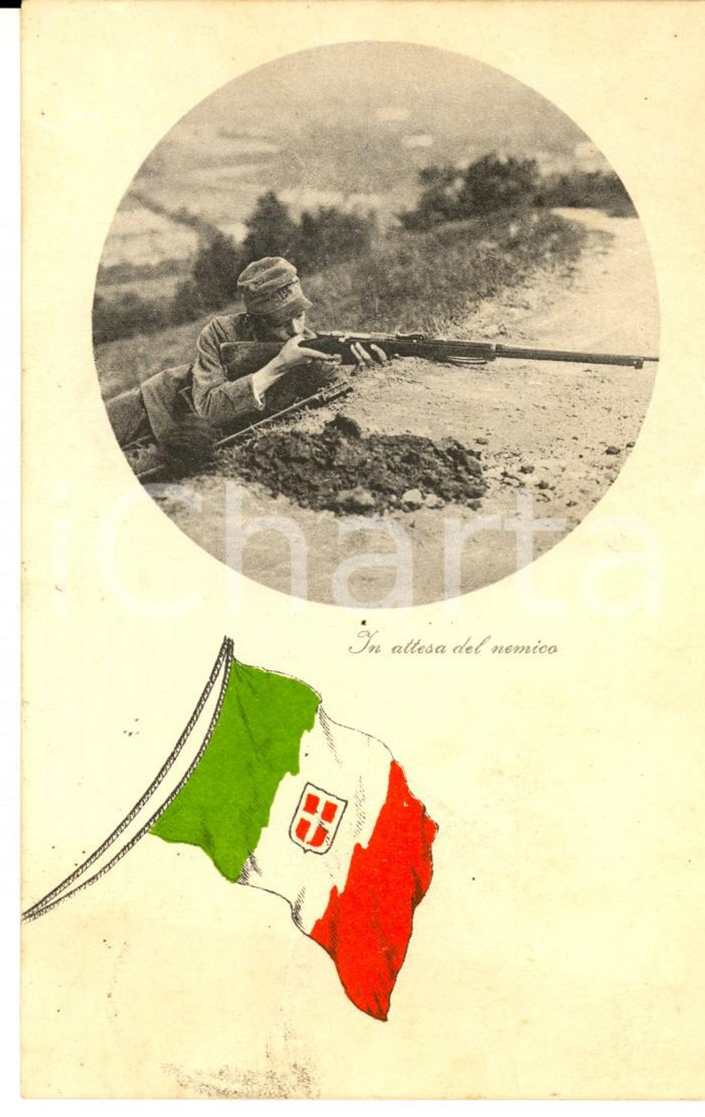 Cartolina originale da collezione 1916 WW1 Fante in attesa del nemico Cartolina Luigi GUASCO a Venanzio SELLA FP 1