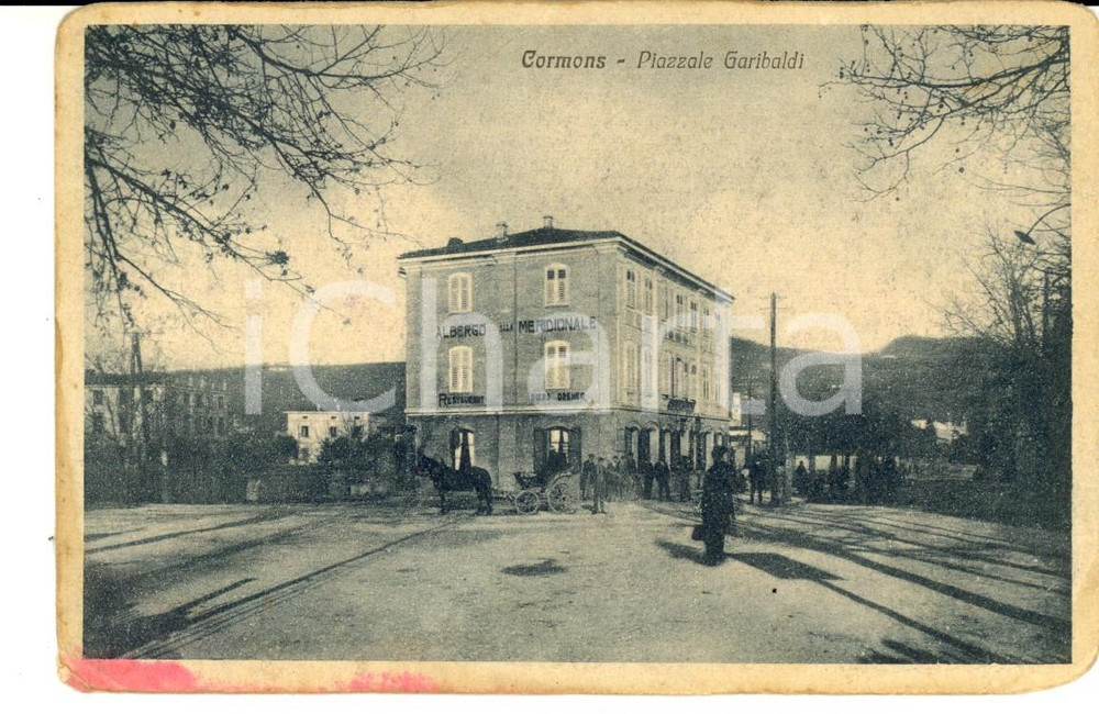 Cartolina originale da collezione 1920 ca CORMONS GO Piazzale GARIBALDI con Albergo della Meridionale Cartolina 1
