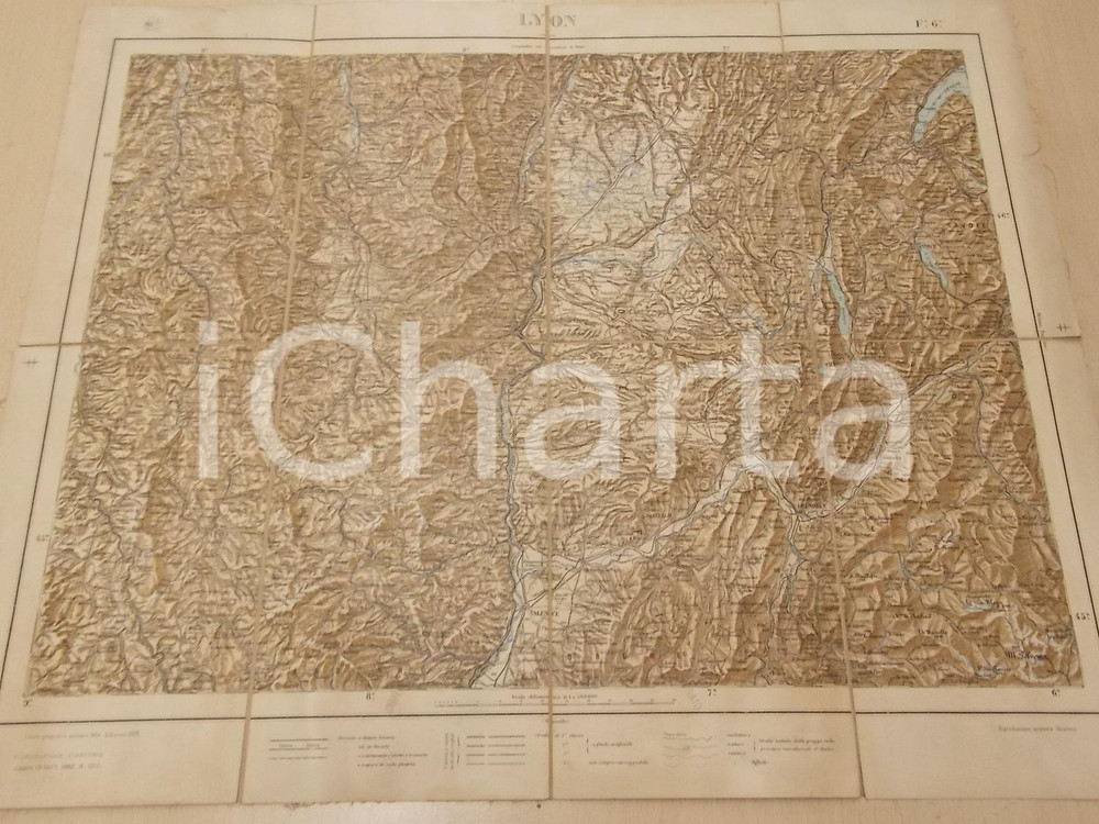Mappa, planimetria storica 1903 Istituto Geografico Militare Carta FRANCIA  LIONE Mappa su tela 60x45 cm 1