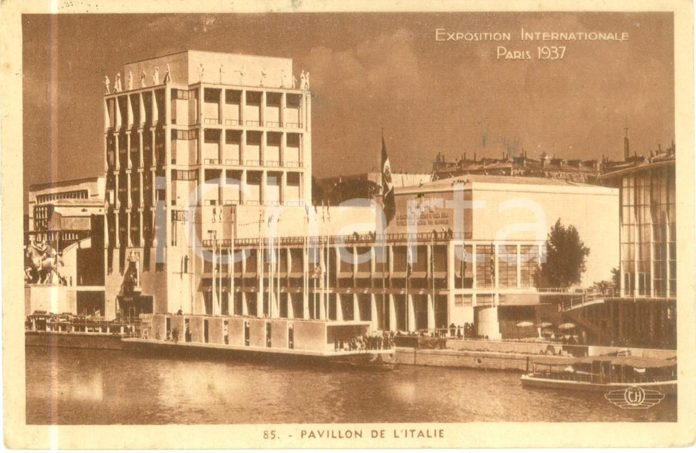 Cartolina originale da collezione 1937 PARIS Exposition Internationale Pavillon ITALIE Marcello PIACENTINI FP VG 1