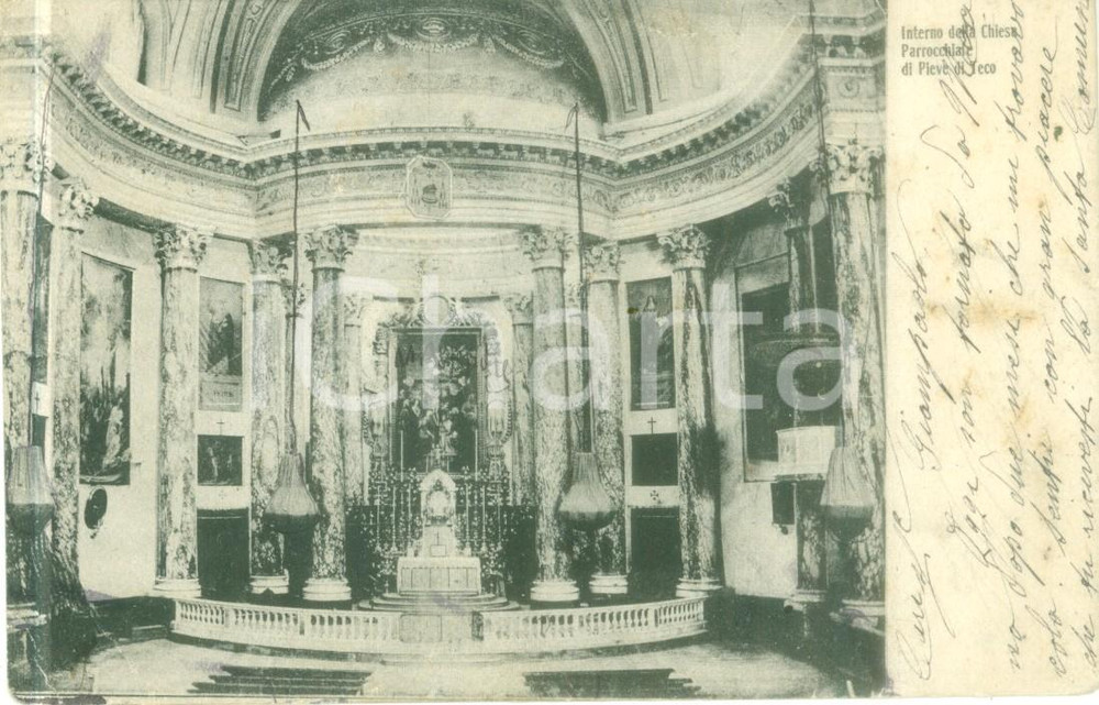 Cartolina originale da collezione 1911 PIEVE DI TECO IM Interno della Chiesa parrocchiale Cartolina FP VG 1