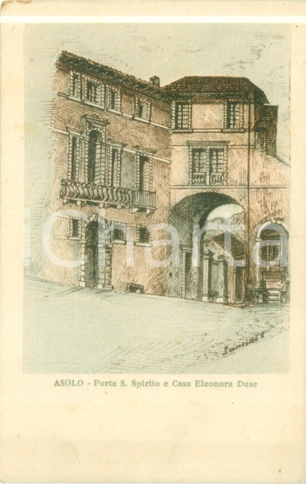 Cartolina originale da collezione 1912 ASOLO TV Porta Santo Spirito Casa Eleonora DUSE Cartolina ILLUSTRATA FP 1