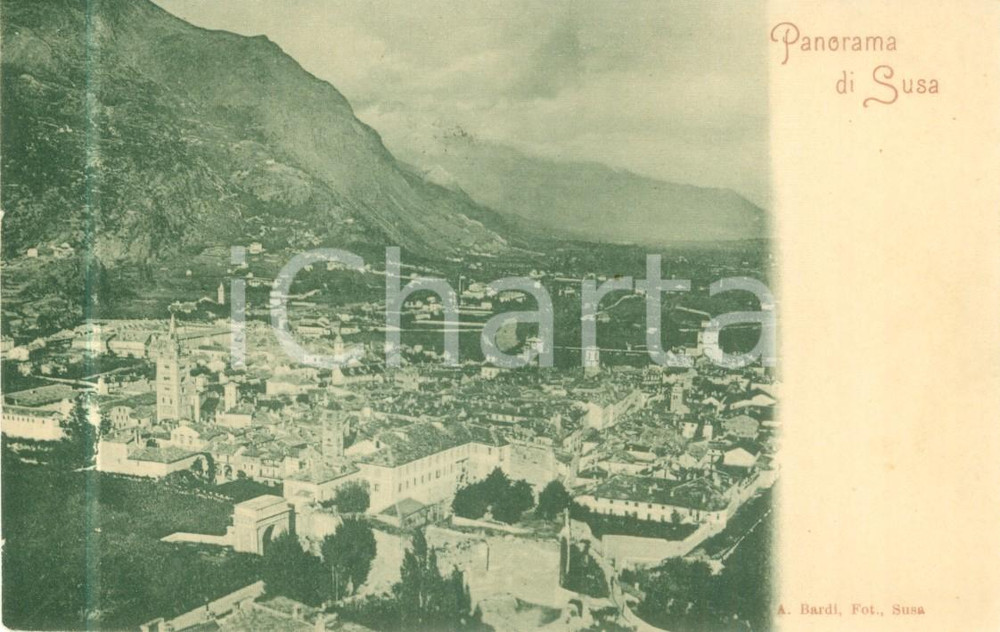 Cartolina originale da collezione 1900 ca SUSA TO Panorama con la valle Cartolina postale FP NV 1